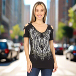 Women's Rhinestone Angel Wing Tank Top EX-STOCK Canada 