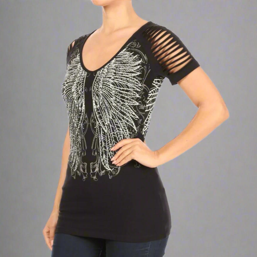 Women's Rhinestone Angel Wing Raglan Top EX-STOCK Canada 