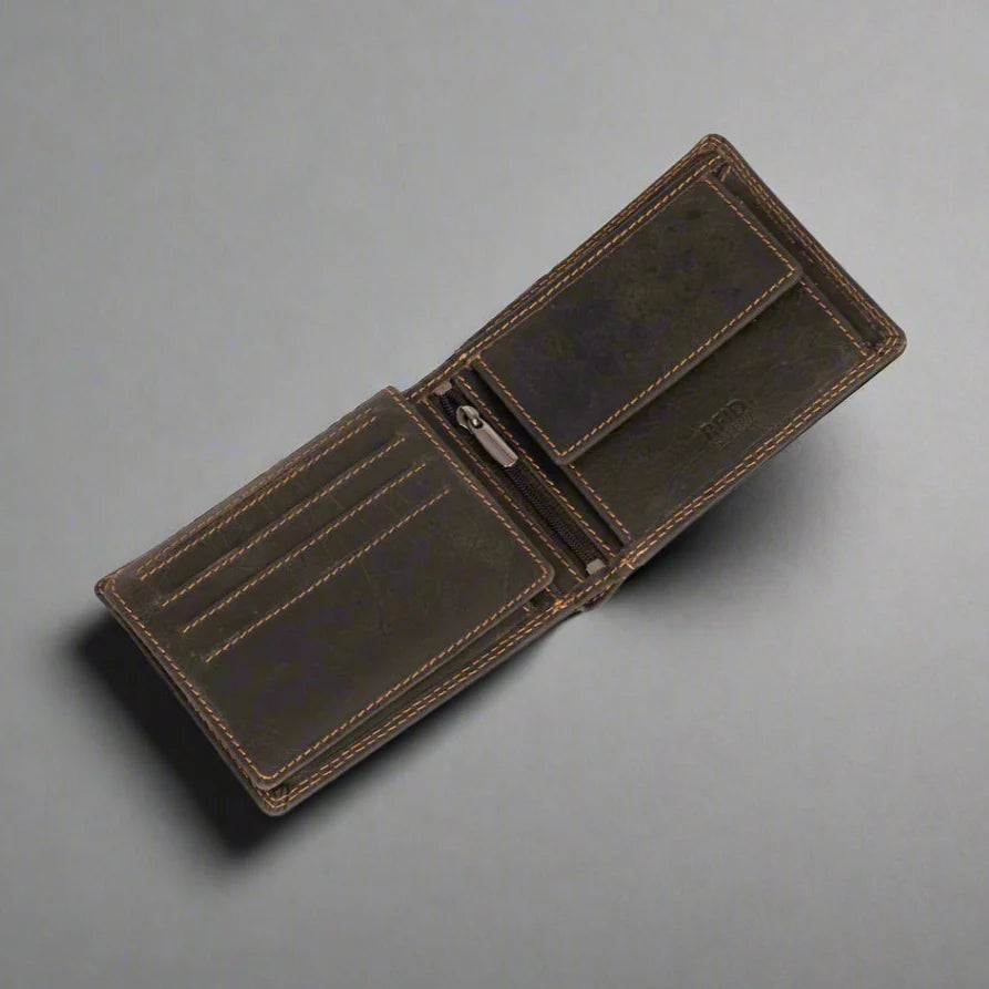 محفظة جلد رجالية من جرينوود. مصنوعة من جلد أويل بول أب مع تقنية حجب RFIDEX-STOCK Canada 