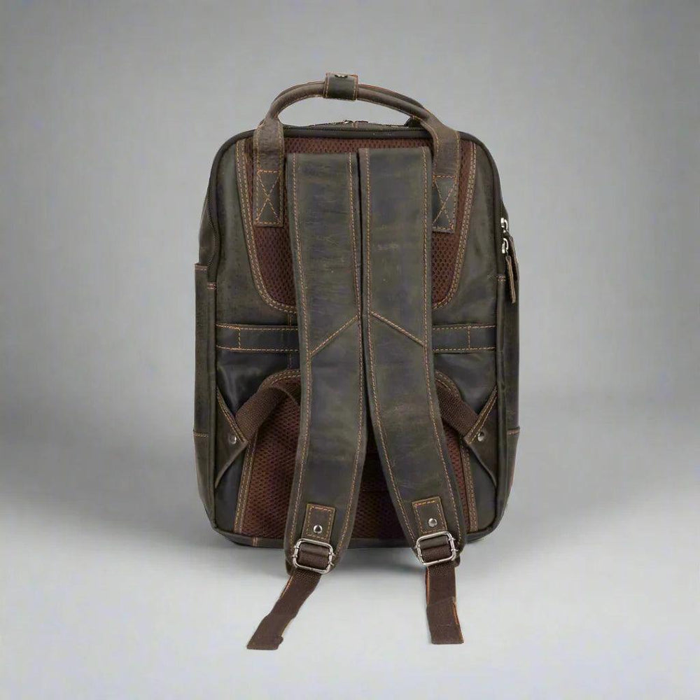 Greenwood Leather Backpack with Reinforced Laptop and Tablet Compartments 