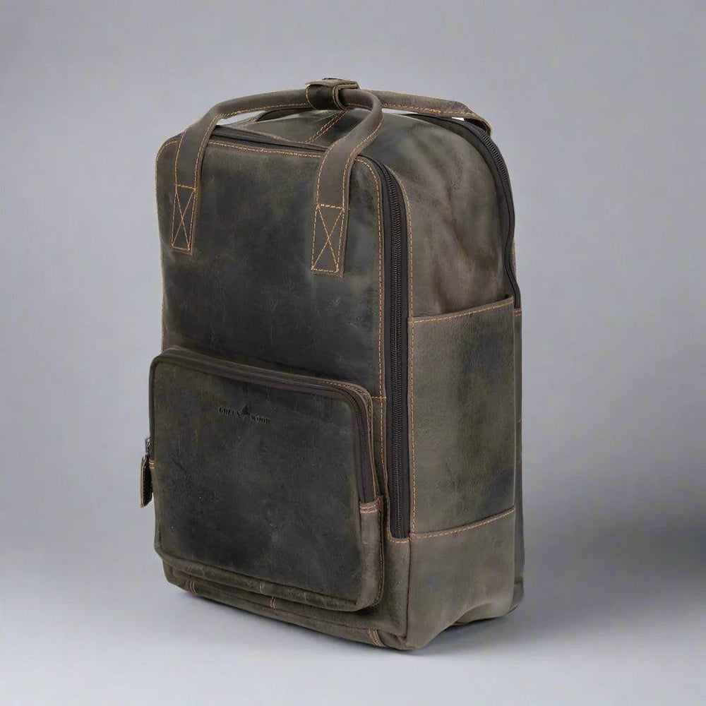 Greenwood Leather Backpack with Reinforced Laptop and Tablet Compartments 