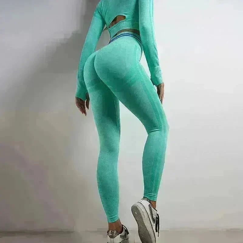 Seamless Yoga Pants Sports Gym Fitness Leggings Or Long Sleeve Tops Outfit - EX-STOCK CANADA