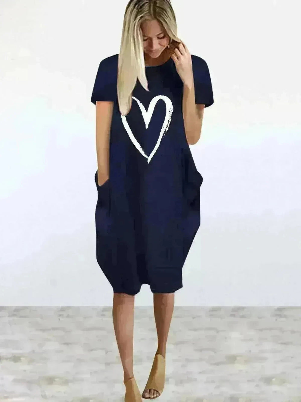 Short Sleeve Dress Valentine's Day Heart Print - EX-STOCK CANADA
