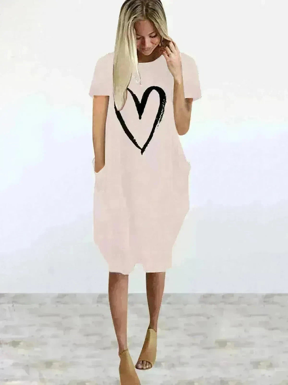 Short Sleeve Dress Valentine's Day Heart Print - EX-STOCK CANADA