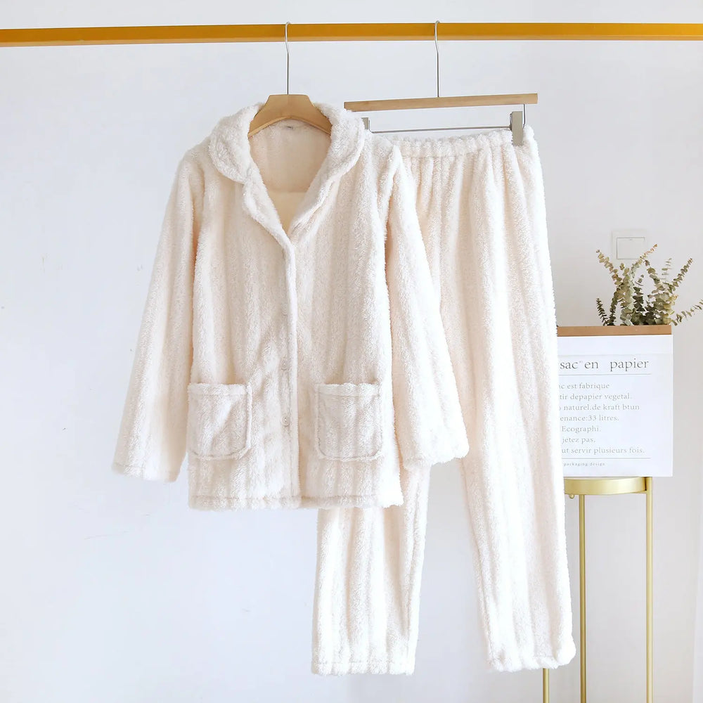 Simple Coral Fleece Couple Pajamas For Women Autumn And Winter - EX-STOCK Canada