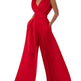 Solid Color And V-neck High Waist Wide Leg Jumpsuit - EX-STOCK Canada