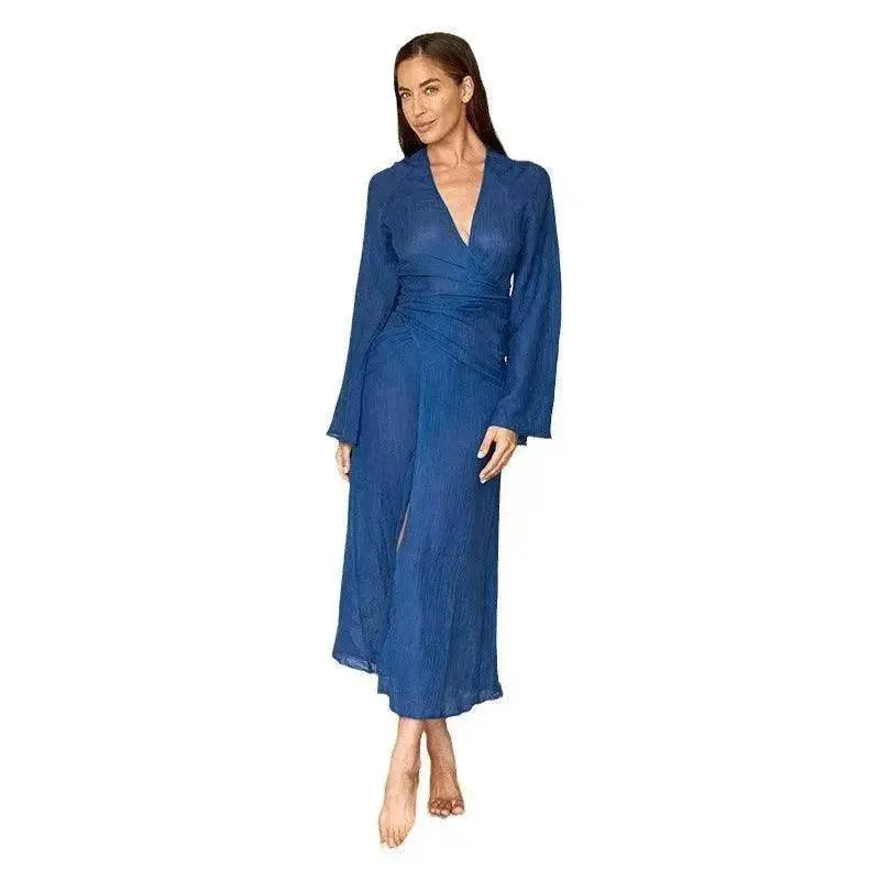 Solid Color Midriff Outfit Beach Bikini Swimsuit Blouse - EX-STOCK Canada