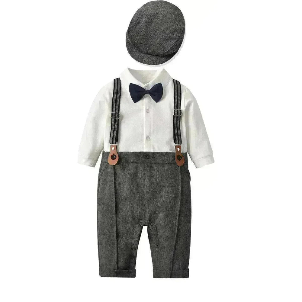 Spring And Autumn Children'S Clothing Infant And Young Children'S British Waistcoat One-Piece Climbing Gentleman'S Hat One-Year-Old Clothes Newborn Gentleman'S Suit - EX-STOCK CANADA