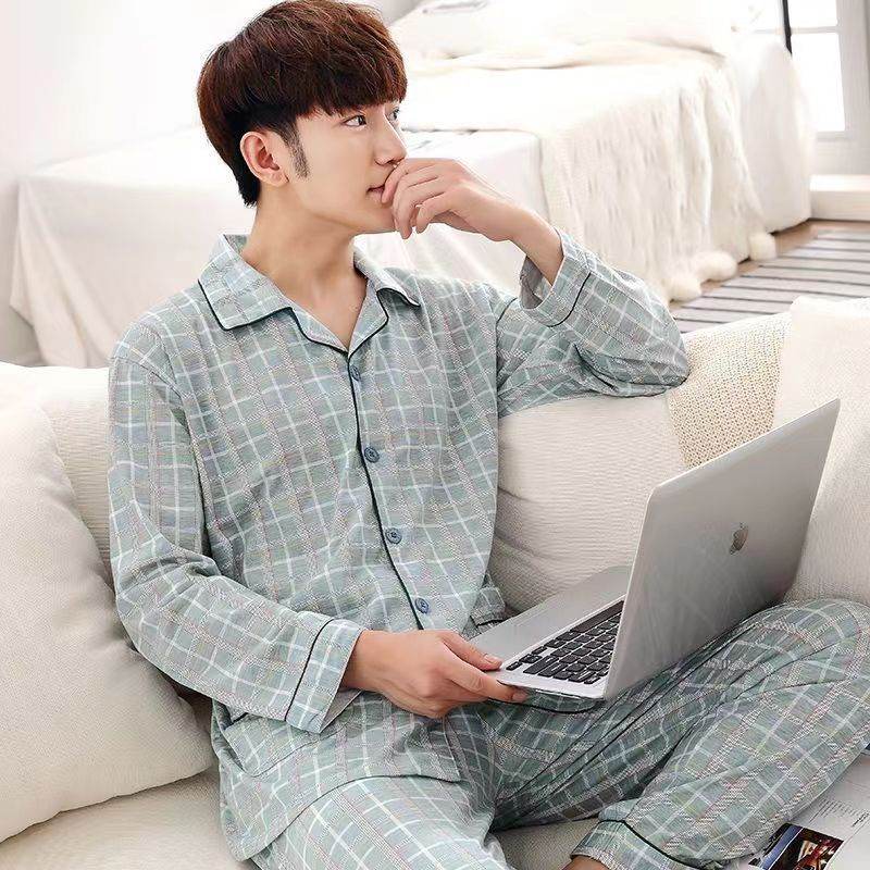 Spring And Autumn Loose Men's Pajamas Suit  EX-STOCK CANADA