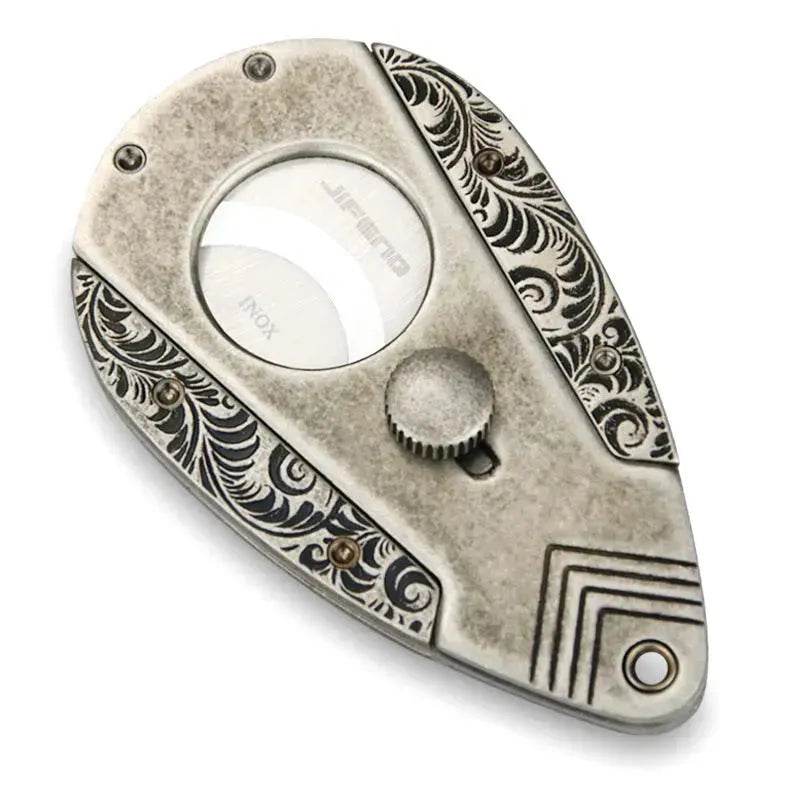 Stainless Steel Blade Solid Brass Engraved Double-edged Cigar Cutter - EX-STOCK Canada