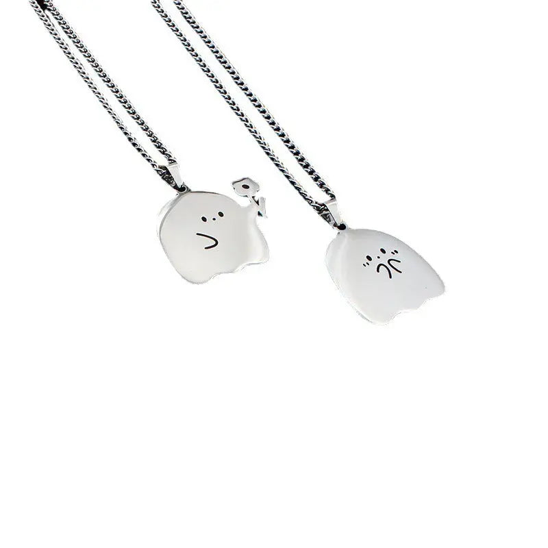 Stainless Steel Cute Ghost Couple Necklace Kawaii Animal Cat Pendant Necklace Lovers Friendship Jewelry Gifts - EX-STOCK Canada
