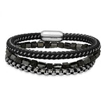 Pulseras de cuero negro y acero inoxidable para hombre SteelTime con hematita y piedra de lavaEX-STOCK Canada 