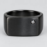 SteelTime Men's Black Stainless Steel Signet Ring with Stone Detail 