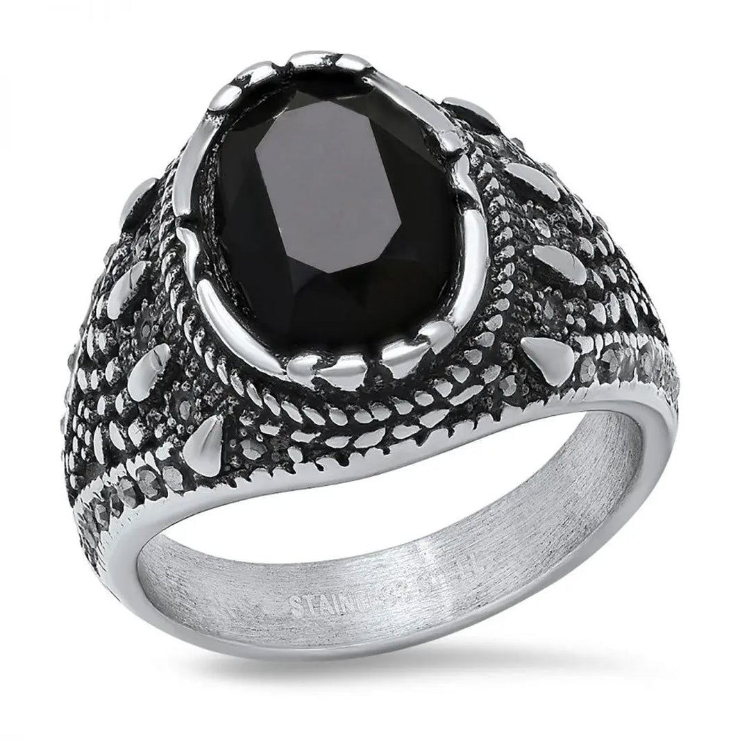 SteelTime Men's Stainless Steel Gothic Simulated Black Diamond Ring EX-STOCK Canada 