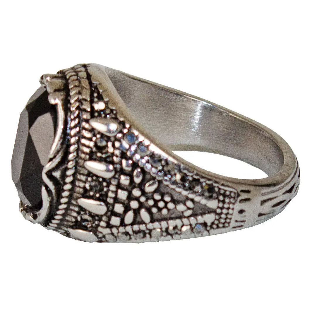 SteelTime Men's Stainless Steel Gothic Simulated Black Diamond Ring EX-STOCK Canada 