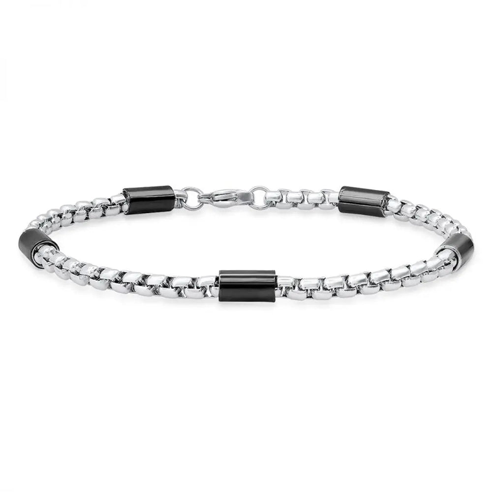Bracelet pour homme SteelTime en acier inoxydable et noir à chaîne à barre et boîteEX-STOCK Canada 