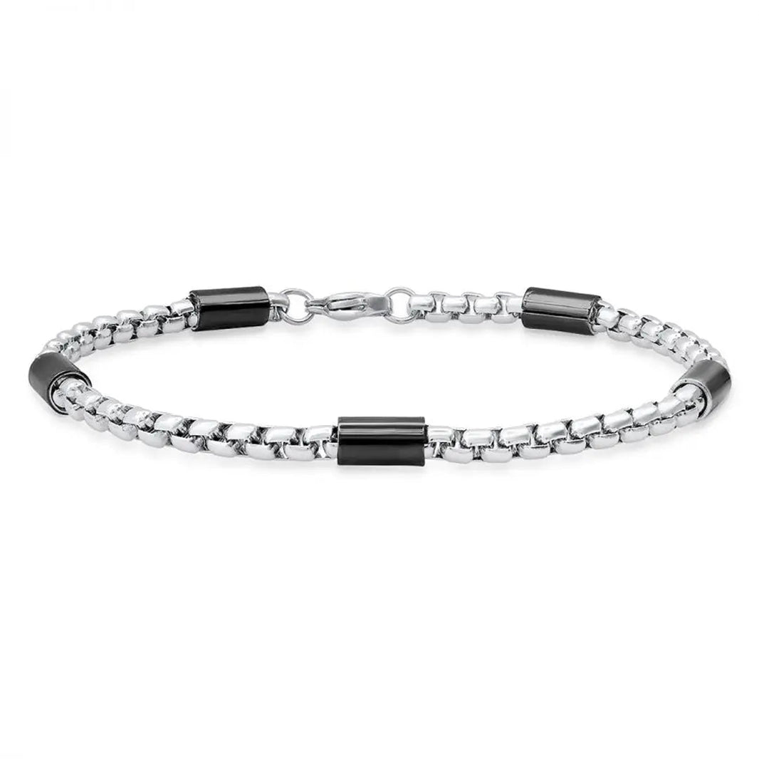 Bracelet pour homme SteelTime en acier inoxydable et noir à chaîne à barre et boîteEX-STOCK Canada 