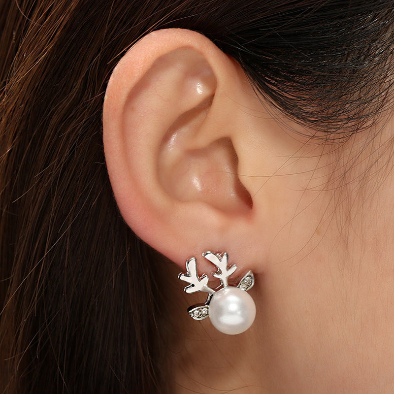 Stud Earrings Christmas Pearl Antlers Earrings EX-STOCK Canada 