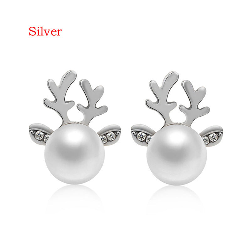 Stud Earrings Christmas Pearl Antlers Earrings EX-STOCK Canada 
