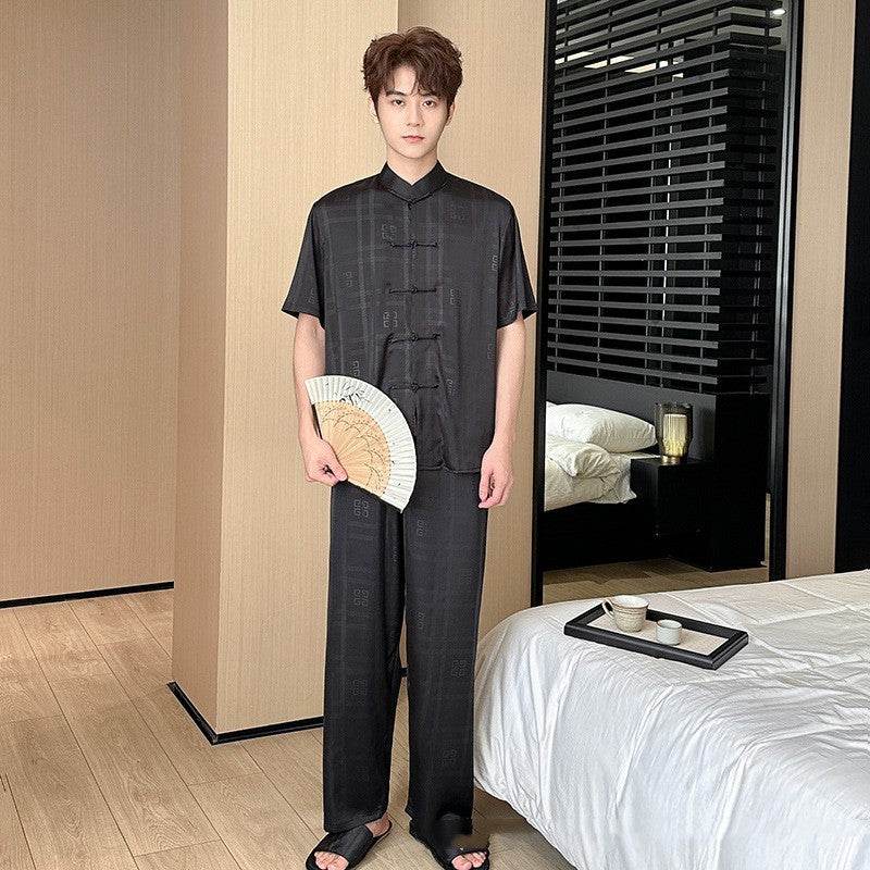 Summer Men's Pajamas Ice Silk Trousers Short Sleeve Suit  EX-STOCK CANADA