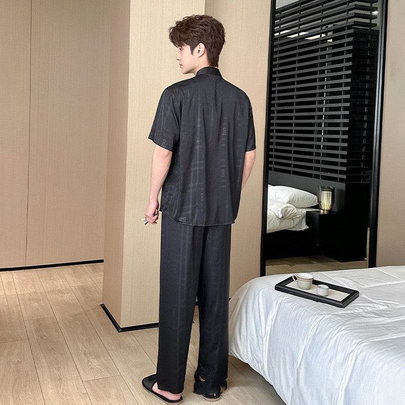 Summer Men's Pajamas Ice Silk Trousers Short Sleeve Suit  EX-STOCK CANADA