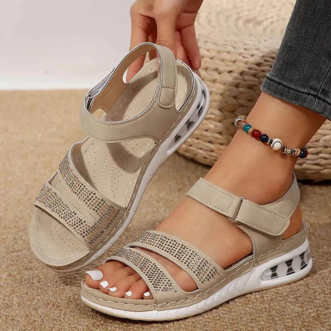 Sandalias de cuña con pedrería de verano, deportivas casuales, con plantilla acolchada de aire, zapatos de playa para mujer, sandalias romanas - EX-STOCK Canada