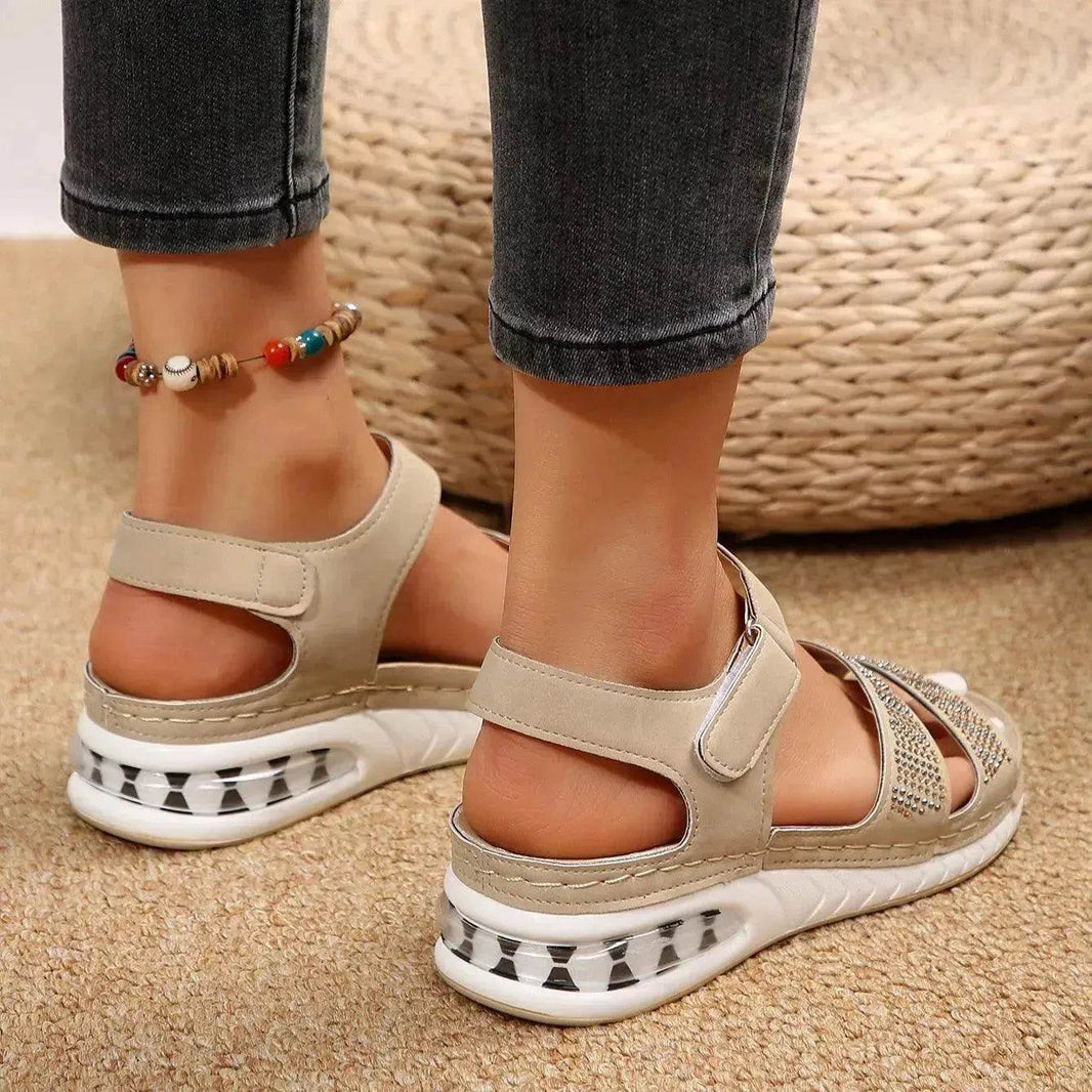 Sandalias de cuña con pedrería de verano, deportivas casuales, con plantilla acolchada de aire, zapatos de playa para mujer, sandalias romanas - EX-STOCK Canada