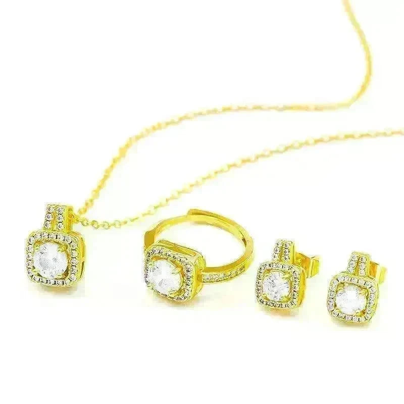 Three-piece Fashion Micro Inlaid Zircon Suit Women Necklace Earring Ring - EX-STOCK CANADA
