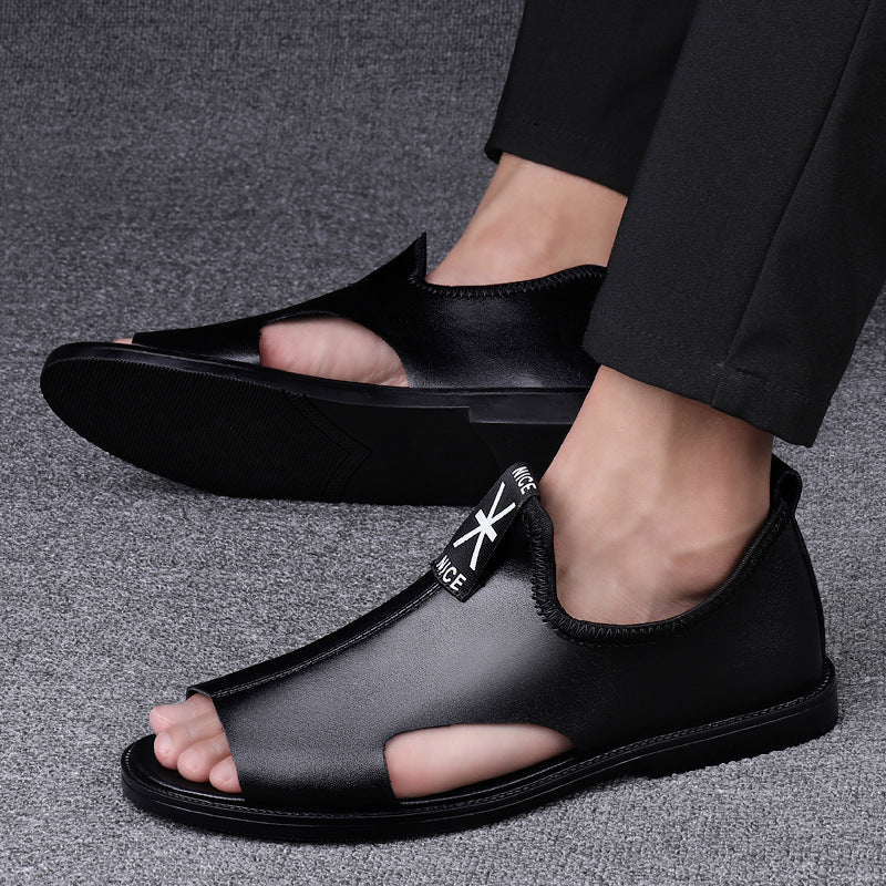 Toed First Layer Cowhide Sandals Men's Bag Heel Side Empty Leather Beach Non-slip Wear-resistant  EX-STOCK CANADA