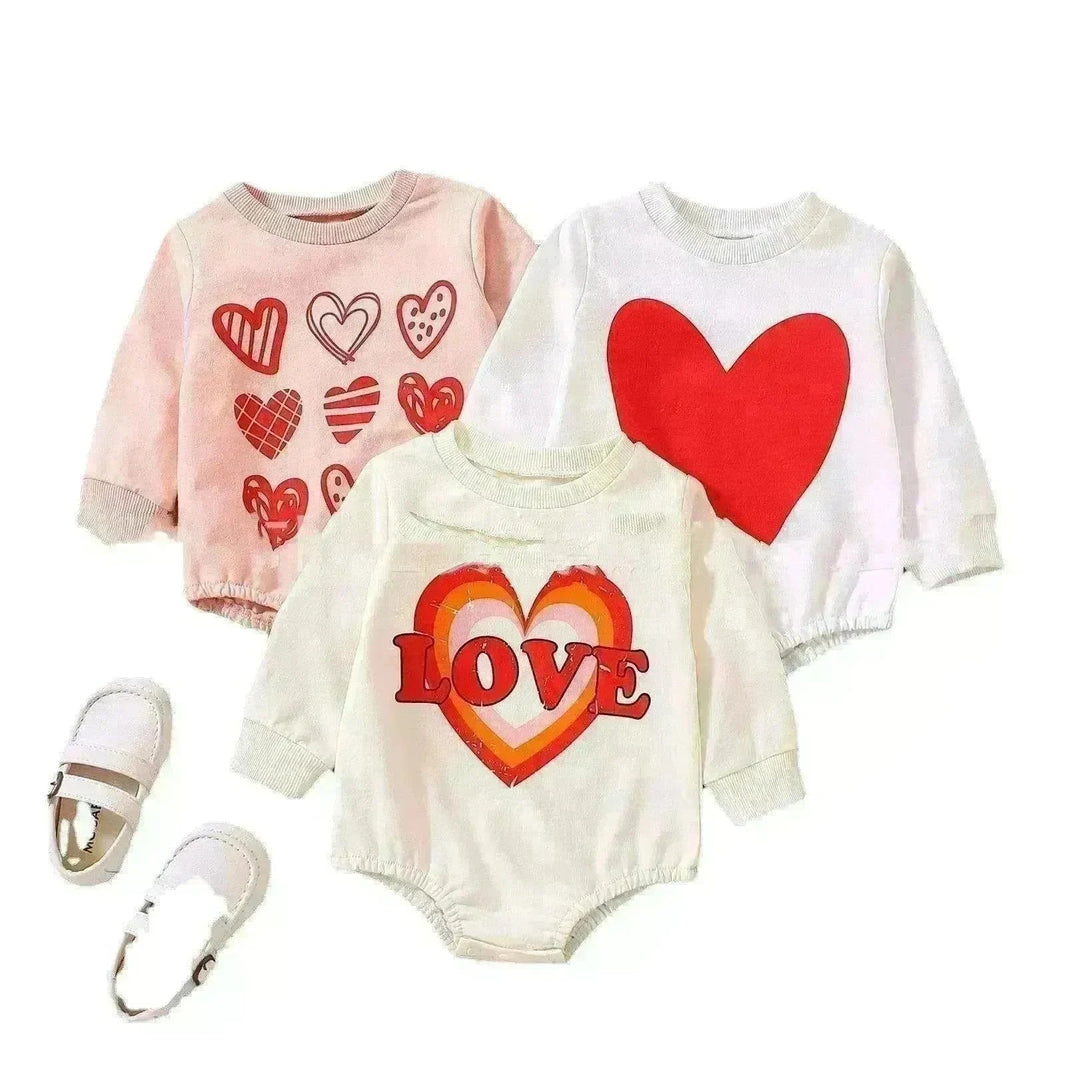 Unisex Baby's Valentine's Day Three Series Of Love Long-sleeved Triangle Rompers - EX-STOCK CANADA