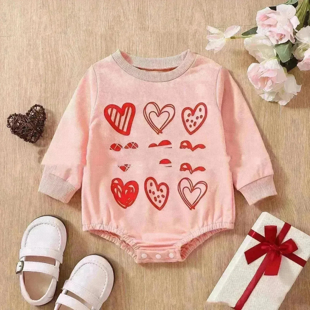 Unisex Baby's Valentine's Day Three Series Of Love Long-sleeved Triangle Rompers - EX-STOCK CANADA