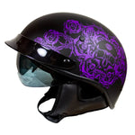 VOSS 707FRP Black Skull and Rose Half Helmet with Peak EX-STOCK Canada 