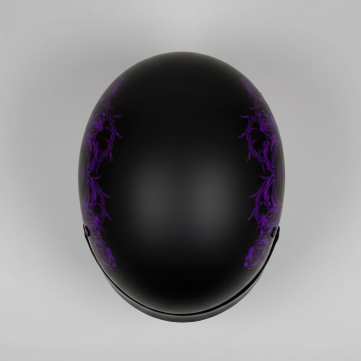 VOSS 707FRP Black Skull and Rose Half Helmet with Peak 