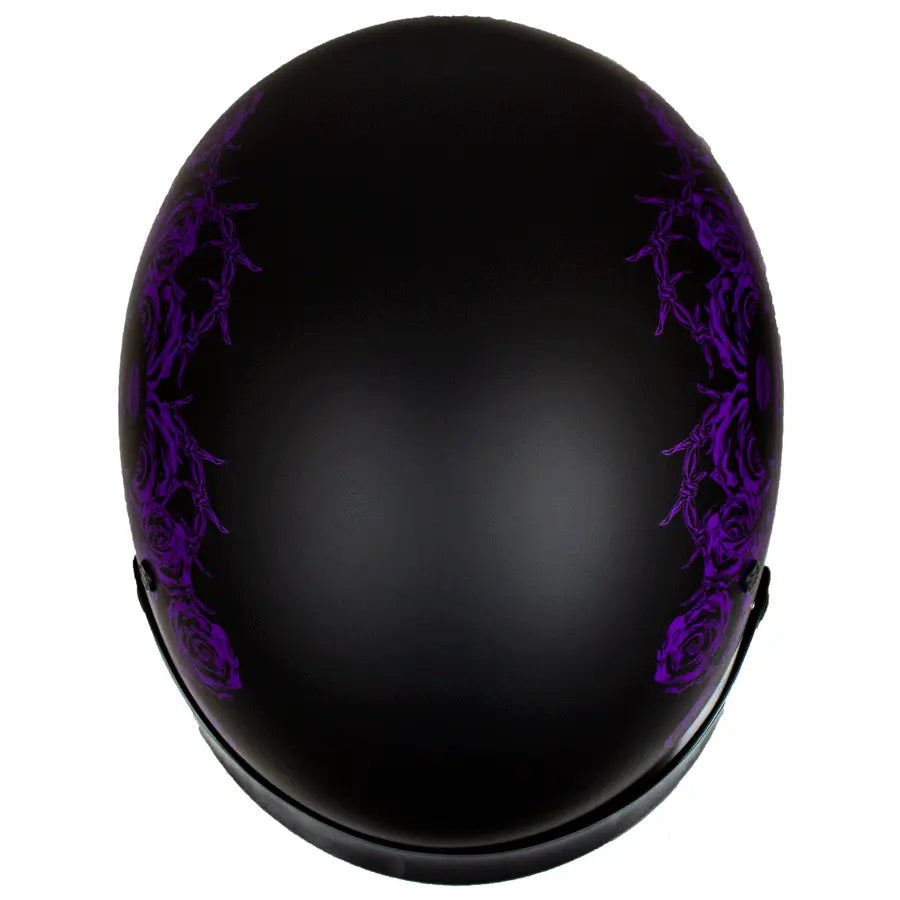 خوذة نصفية VOSS 707FRP سوداء بزخرفة الجمجمة والوردة مع حافةEX-STOCK Canada 