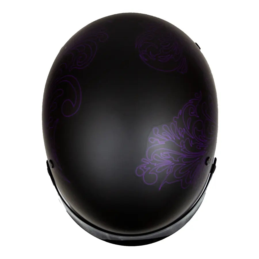 VOSS 707FRP Purple Paisley Half Helmet with Peak EX-STOCK Canada 