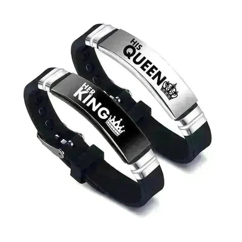 Valentine's Day Black Silver Her King His Queen Couple Bracelets - EX-STOCK CANADA