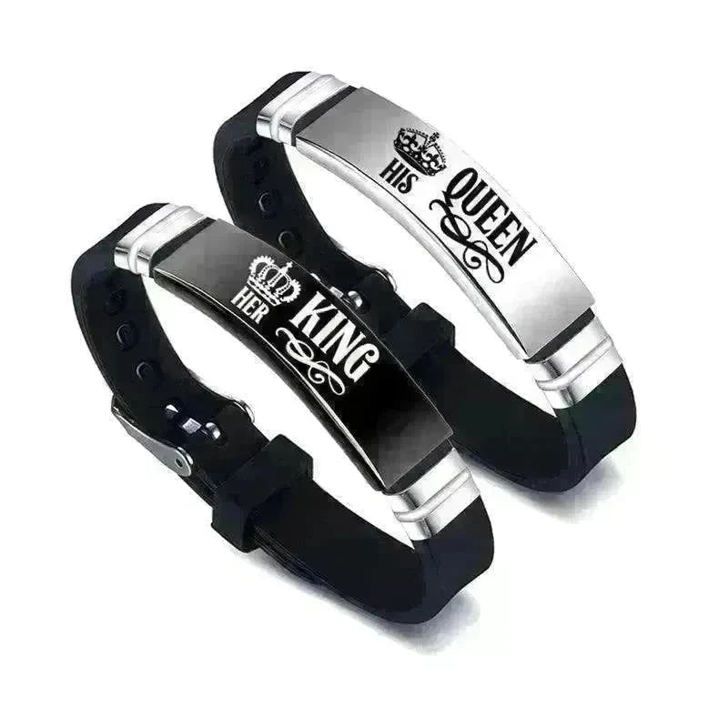 Valentine's Day Black Silver Her King His Queen Couple Bracelets - EX-STOCK CANADA