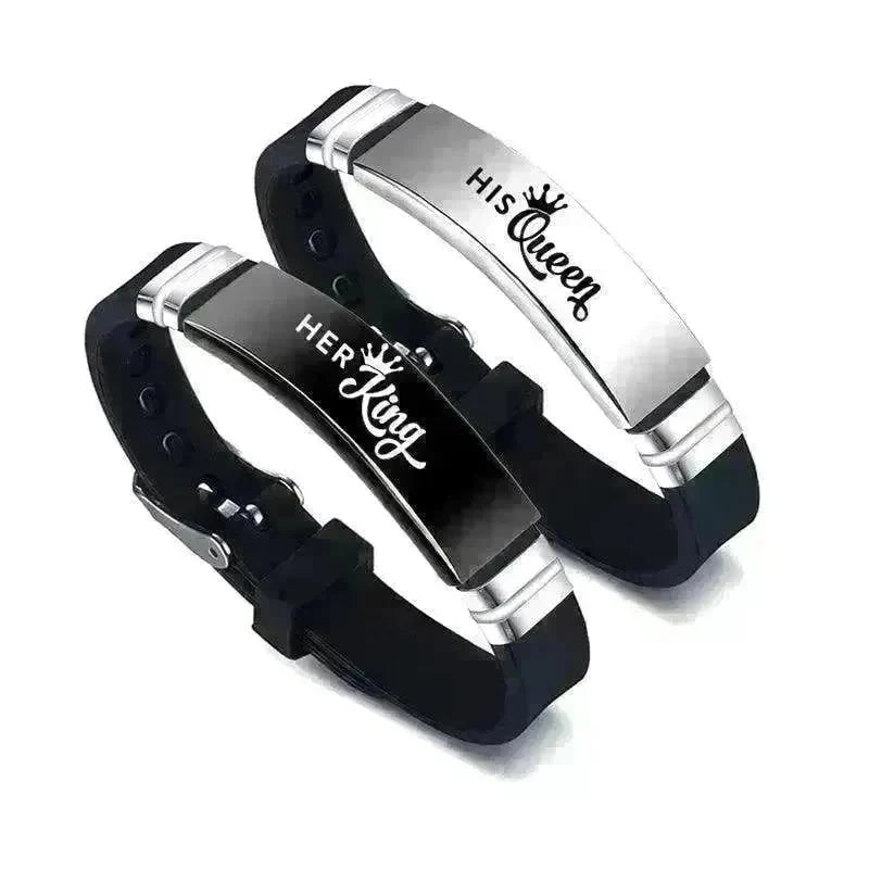Valentine's Day Black Silver Her King His Queen Couple Bracelets - EX-STOCK CANADA