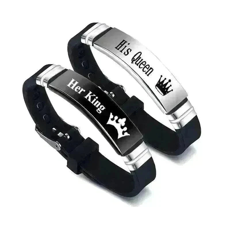 Valentine's Day Black Silver Her King His Queen Couple Bracelets - EX-STOCK CANADA