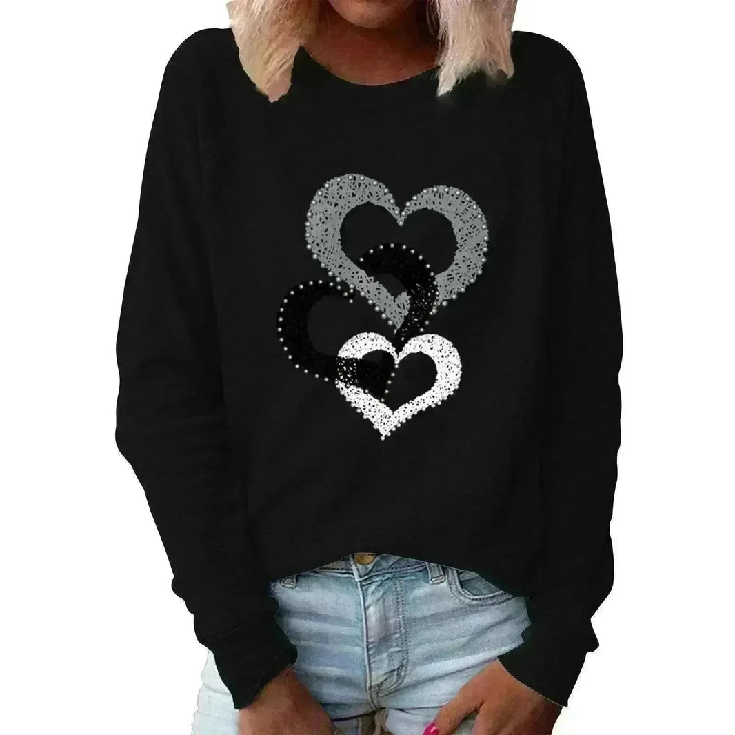 Valentine's Day Love Print Round Neck Long Sleeve Sweater - EX-STOCK CANADA