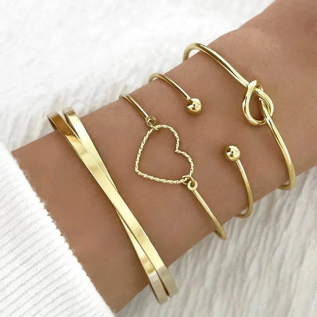 Vintage Gold Crystal Heart Letter Love Bangle Bracelet For Women Fashion Multi-layer Geometric Charm Bracelets Jewelry Gifts - EX-STOCK Canada