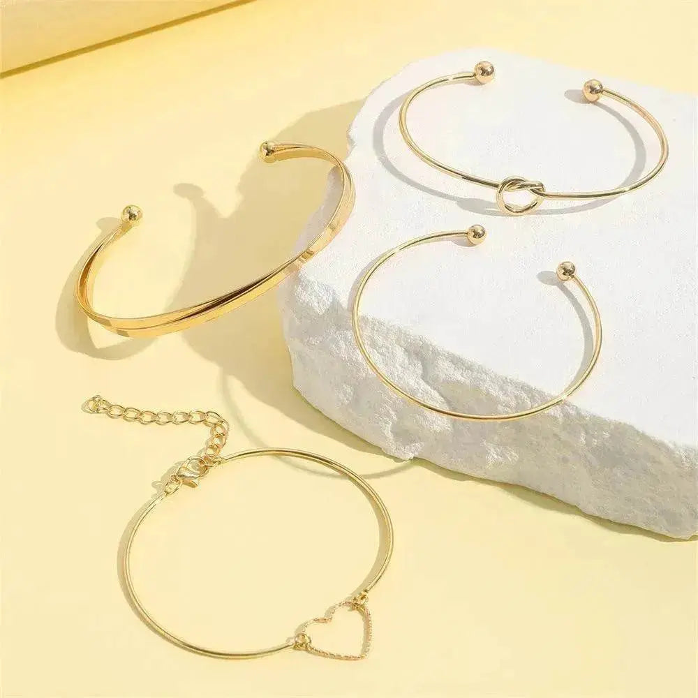 Vintage Gold Crystal Heart Letter Love Bangle Bracelet For Women Fashion Multi-layer Geometric Charm Bracelets Jewelry Gifts - EX-STOCK Canada