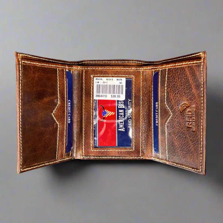 محفظة جلد بقري رجالية نحيفة بثلاث طياتEX-STOCK Canada 