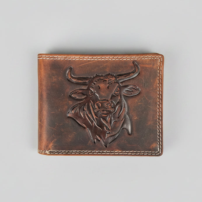 Men’s Steer Embossed Bifold Leather Wallet 