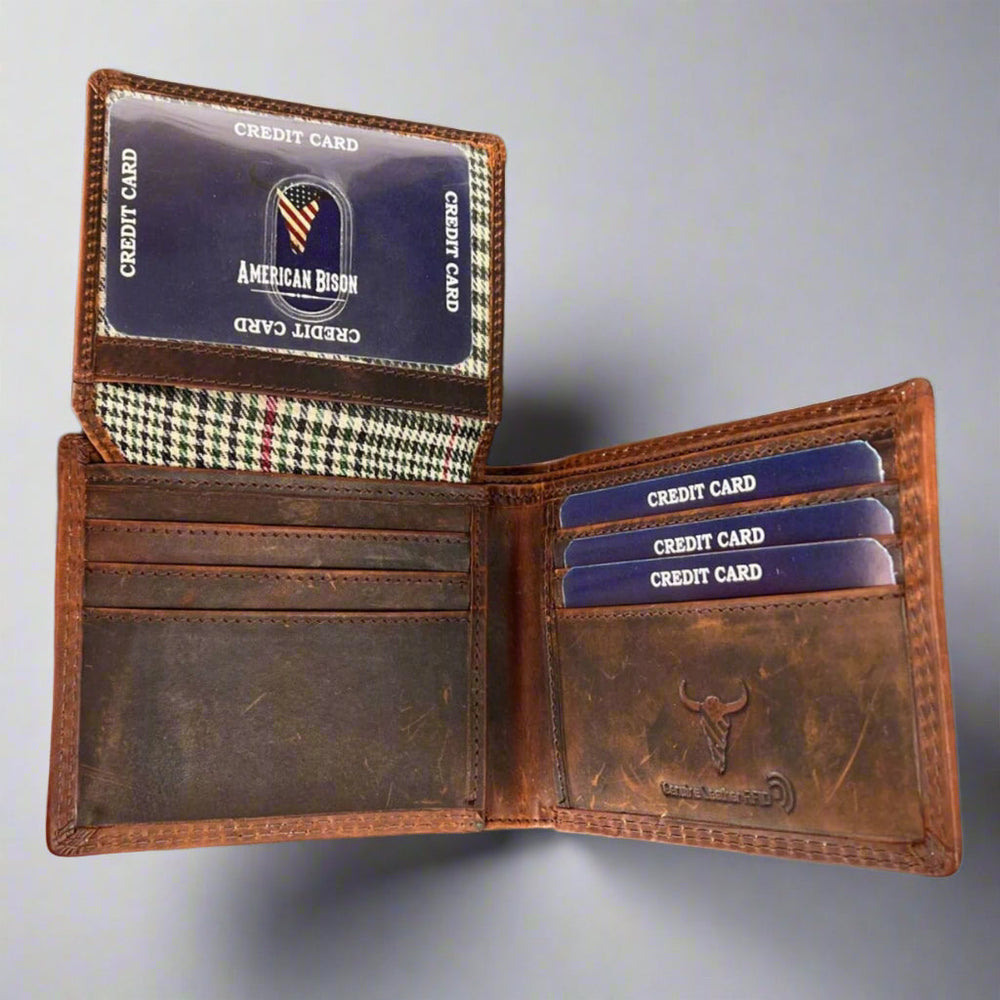 محفظة رجالية ثنائية الطي من جلد البقر بنقش نسرEX-STOCK Canada 