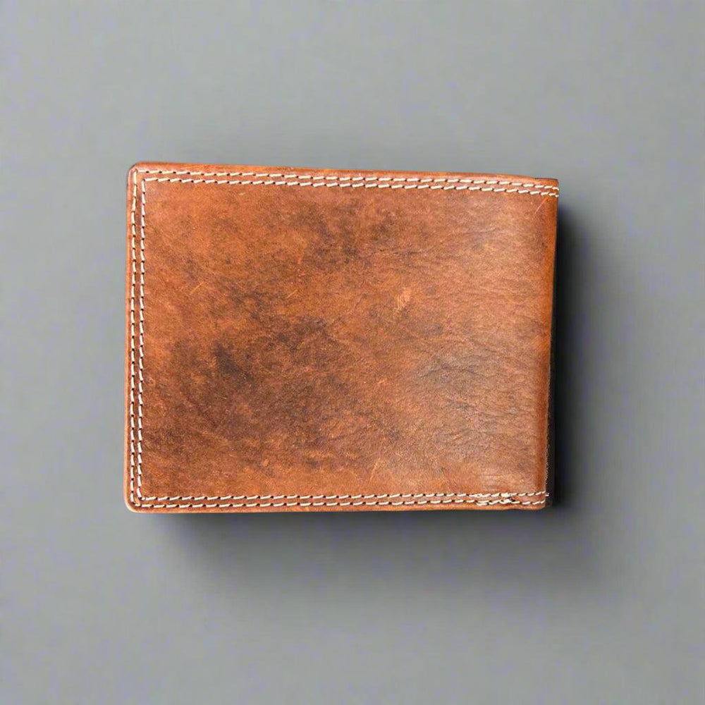 Men’s Cow Leather Wolf Embossed Bifold Wallet 