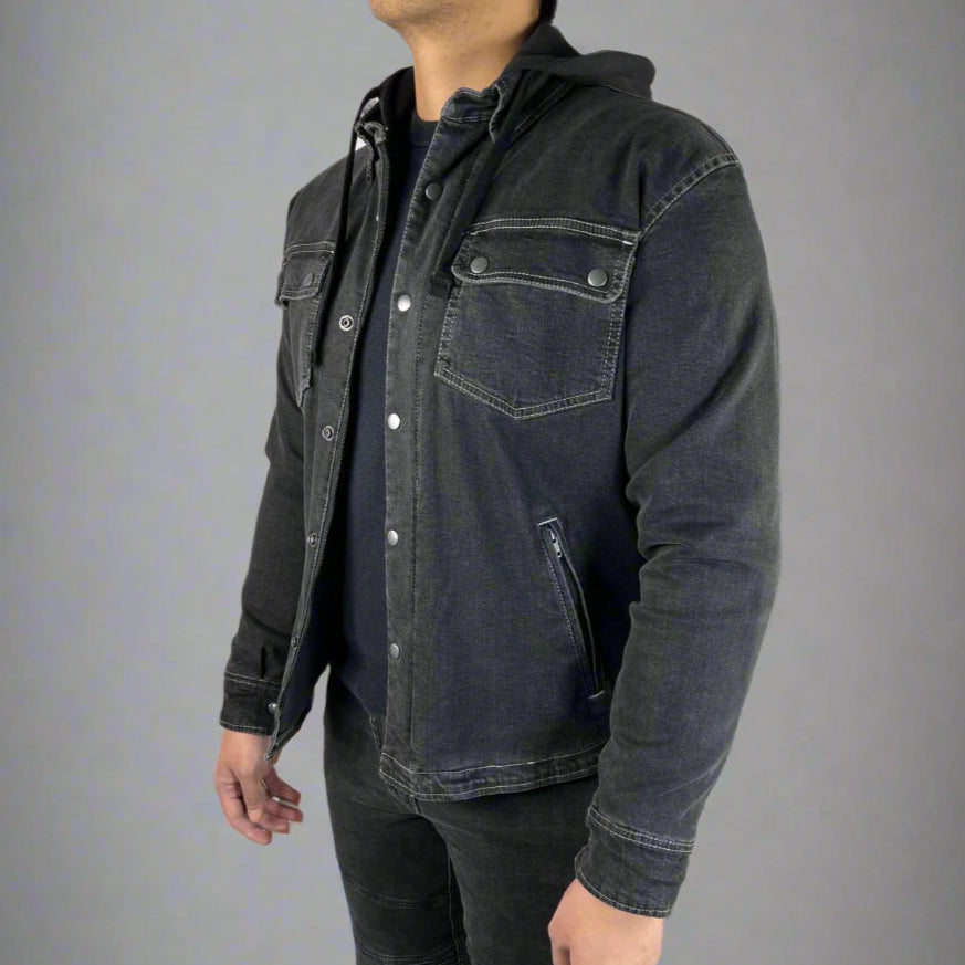 Men’s Armored Denim Shirt with Removable Hoodie 