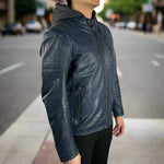 Men's Sheep Leather Jacket with Removable Hoodie EX-STOCK Canada 