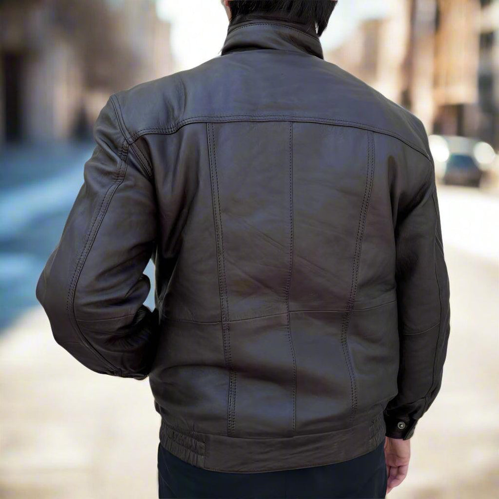 Veste bombardier en cuir pour hommes BOL à double poche 