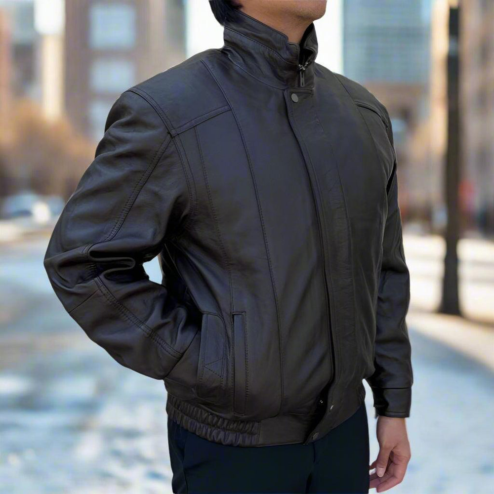 Veste bombardier en cuir pour hommes BOL à double poche 